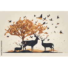 Обои с оленями и деревом (рисунок)
