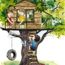 Фотообои - Домик на дереве с детьми