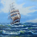 Корабль. Морской пейзаж. Море. Рисунок